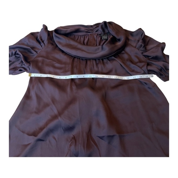 BCBGMAXAZRIA Purple Eggplant Silky Puff Sleeve Bow Tie Back Drapey‎ Collar S - Picture 11 of 16